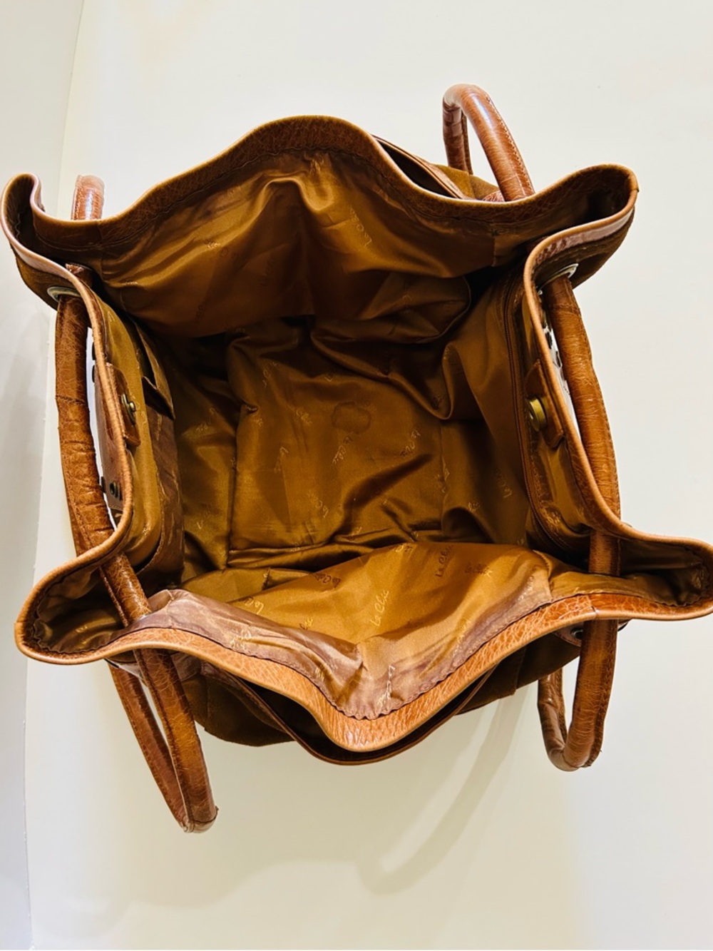 La Chic Brown Suede & Leather Shoulder Bag with Grommet Detail - Picture 8 of 10